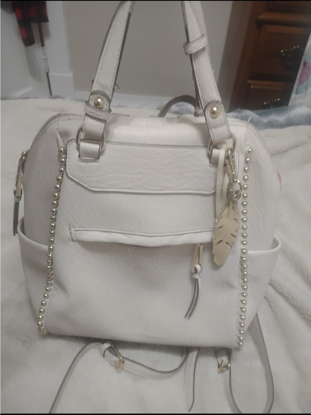 Jessica Simpson Off White Studded Backpack Satchel with Leaf Charm